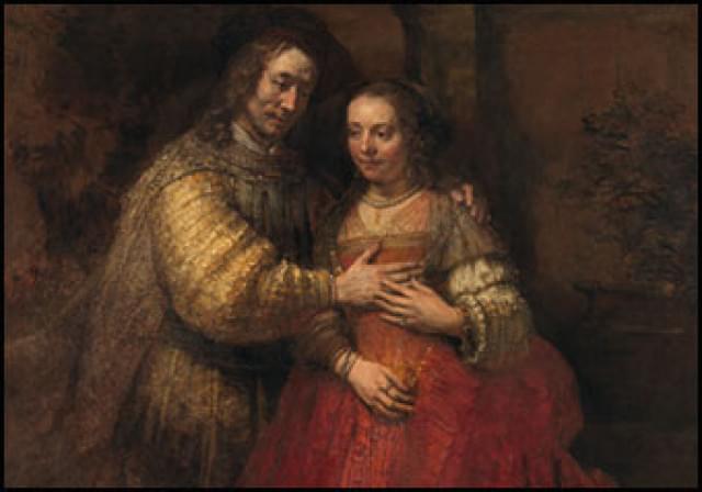 Isaac and Rebecca, Known as 'The Jewish Bride' Rembrandt Harmensz van Rijn, Rijksmuseum Amsterdam