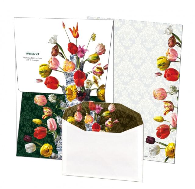 Briefpapier met enveloppen: Bloemstilleven met Tulpenvaas, Roman Reisinger