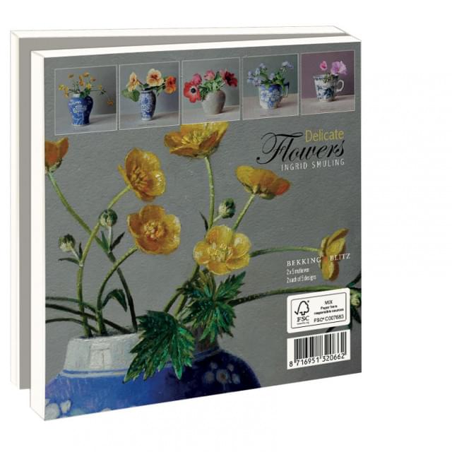 Kaartenmapje met env, vierkant: Delicate Flowers, Ingrid Smuling