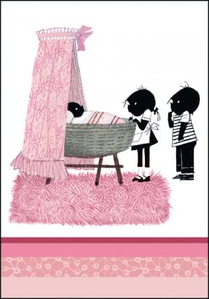 Jip en Janneke bij wieg, roze, Fiep Westendorp