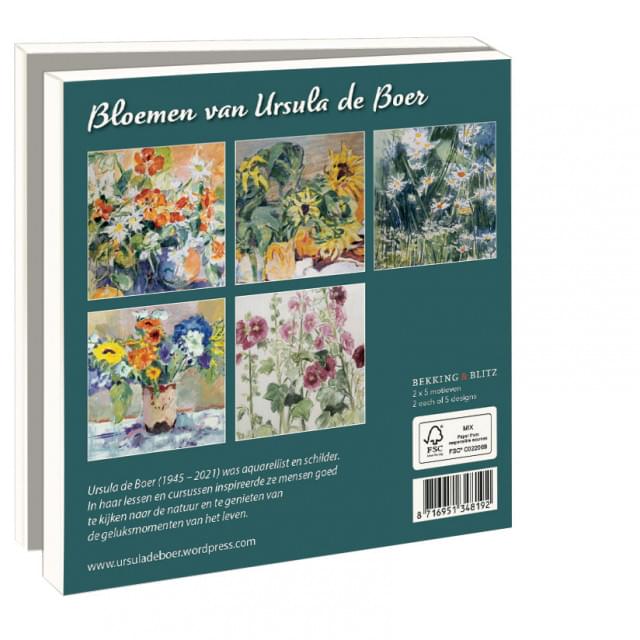 Kaartenmapje met env, vierkant: Bloemen van Ursula de Boer