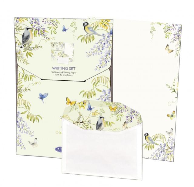 Briefpapier met enveloppen: Vogels in blauweregen, Janneke Brinkman