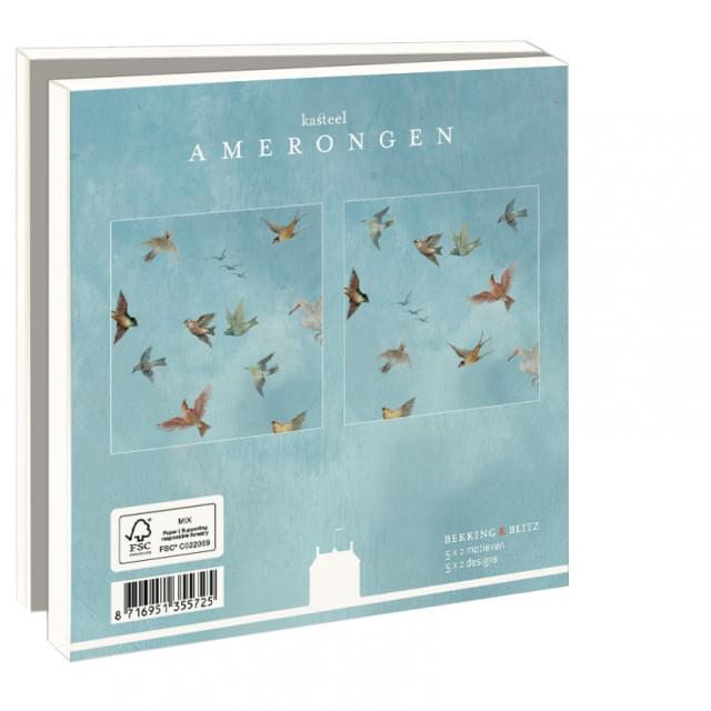 Kaartenmapje met env, vierkant: Birds, Kasteel Amerongen