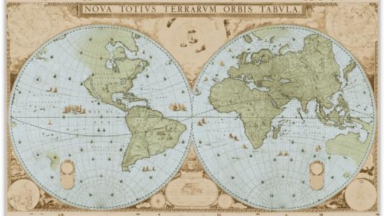 Poster: Wandkaart van de wereld door Joan Blaeu, Het Scheepvaartmuseum