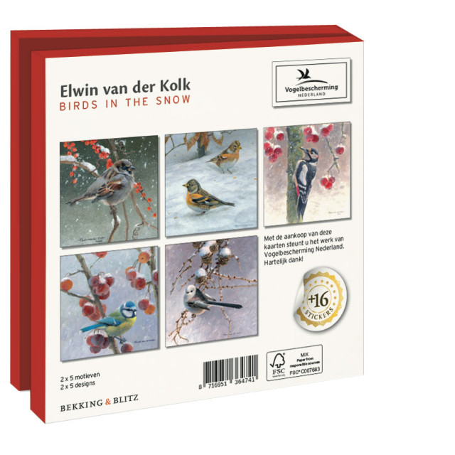 Kaartenmapje met env, vierkant: Birds in the snow, Elwin van der Kolk, Vogelbescherming Nederland