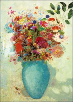 Flowers with a turquoise vase, Bertrand-jean Redon