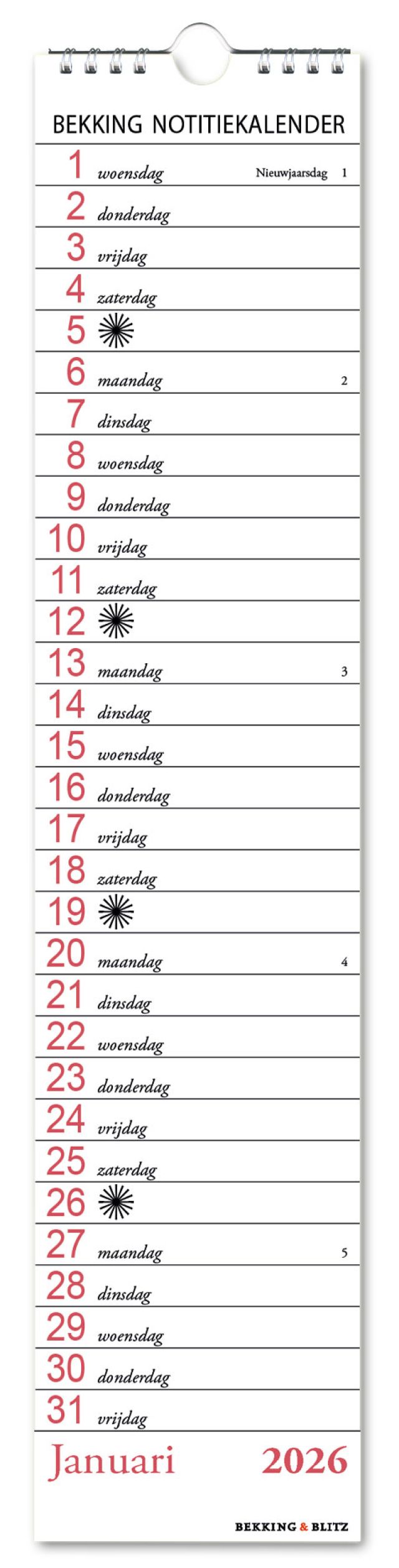 Bekking notitie kalender 2026