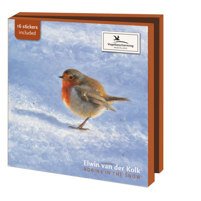 Kaartenmapje met env, vierkant: Robins in the Snow, Elwin van der Kolk, Vogelbescherming