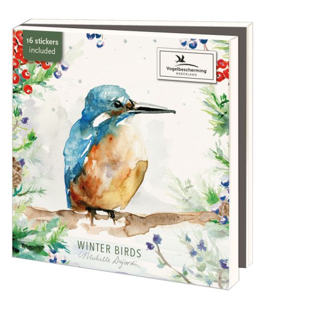 Kaartenmapje met env, vierkant: Winterbirds, Michelle Dujardin, Vogelbescherming