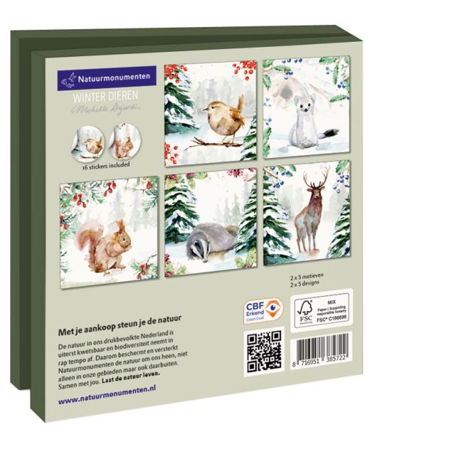 Kaartenmapje met env, vierkant: Winter Animals, Michelle Dujardin, Natuurmonumenten