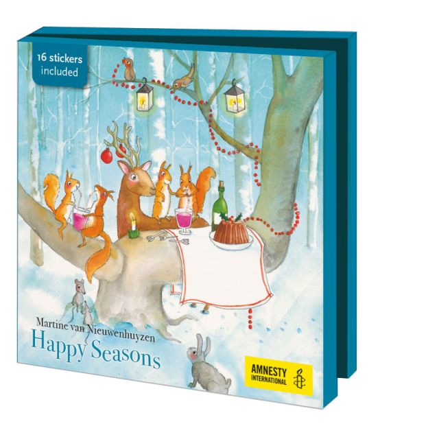Kaartenmapje met env, vierkant: Happy Seasons, Martine van Nieuwenhuizen, Amnesty