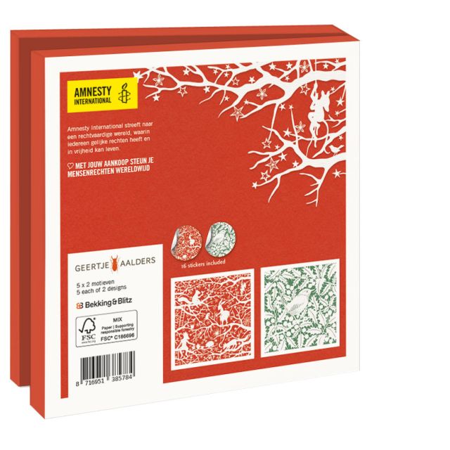 Kaartenmapje met env, vierkant: Christmas Paper Creations, Geertje Aalders, Amnesty