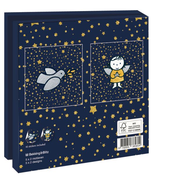 Kaartenmapje met env, vierkant: Vredesduif en Engel, Dick Bruna