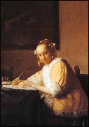 Lady in yellow writing a letter, Vermeer