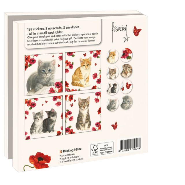 Kaartenmapje met env, vierkant: Kittens & Poppies