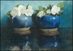 White azalea's in blue ginger pots, Jan Voerman, Museum de Fundatie