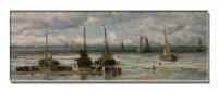 Koelkastmagneet: Schepen op het strand met vissersvrouwen, Hendrik Willem Mesdag