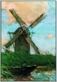 Koelkastmagneet: A polder landscape with a windmill, H.J. Weissenbruch