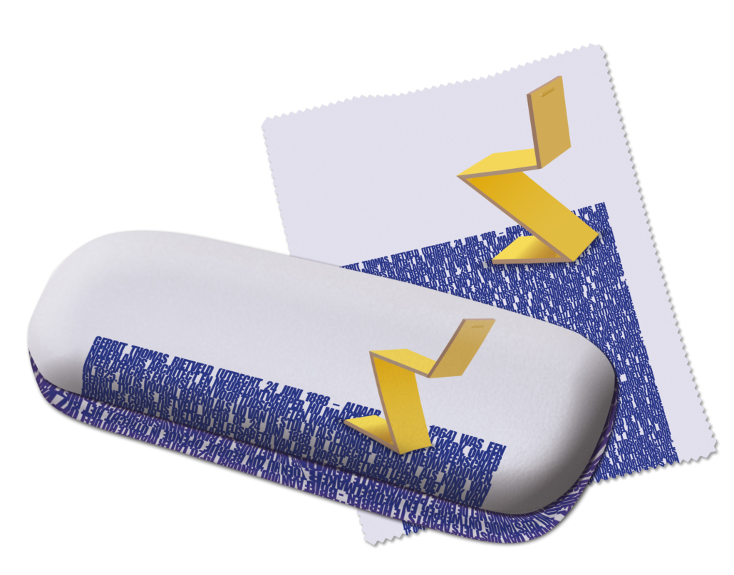 Brillenetui mit Putztuch: Zig zag stoel, Gerrit Rietveld, Rietveld Schröderhuis