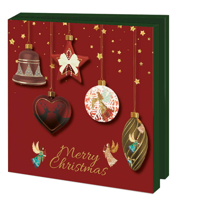 Grußkartenbox mit Umschläge – Quadratisch: Merry Christmas (kerstballen)