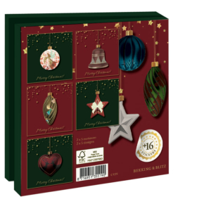 Grußkartenbox mit Umschläge – Quadratisch: Merry Christmas (kerstballen)