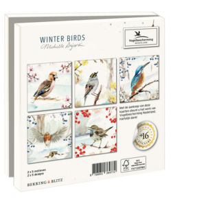 Grußkartenbox mit Umschläge – Quadratisch: Winter birds, Michelle Dujardin, Vogelbescherming NL