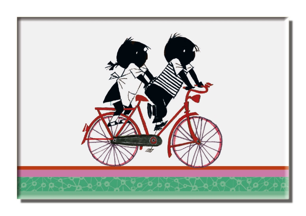 Kühlschrankmagnet: Jip en Janneke op een fiets, Fiep Westendorp